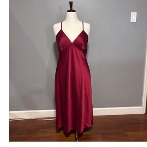 Y2K Coquette Red Satin Slip Dress V-Neck|Large